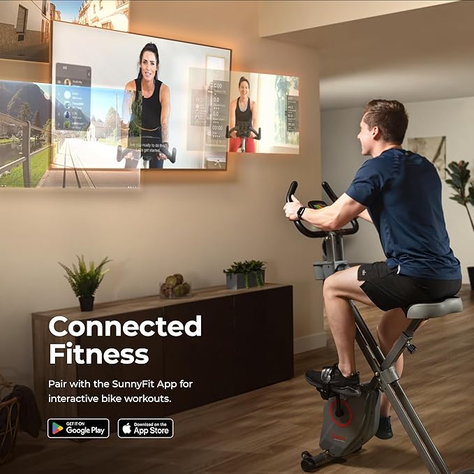 Sunny Health & Fitness Smart Foldable Exercise Bike, Portable Compact X-Bike for Indoor Cycling Workout, Cardio Training Machine for Home, Exclusive Bluetooth Connection With SunnyFit App