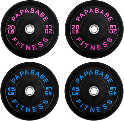 Papababe Bumper Plates, 2 Inch Olympic Weight Plates with Steel Hub Rubber Weights Plates for Weightlifting and Strength Training, Single, Pair & Set