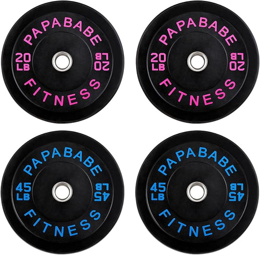 Papababe Bumper Plates, 2 Inch Olympic Weight Plates with Steel Hub Rubber Weights Plates for Weightlifting and Strength Training, Single, Pair & Set