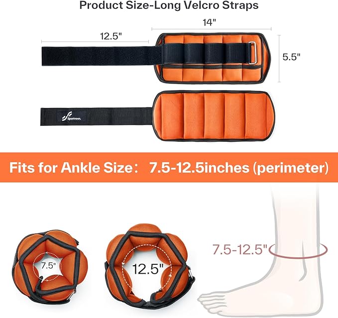 Sportneer Adjustable Ankle Weights 1 Pair 2 4 6 8 10 Lbs Leg Weight Straps for Women Men, Weighted Ankle Weights Set for Gym,Fitness, Workout,Walking, Jogging,1-5 lbs Each Ankle, 1 Pair 2-10 lbs