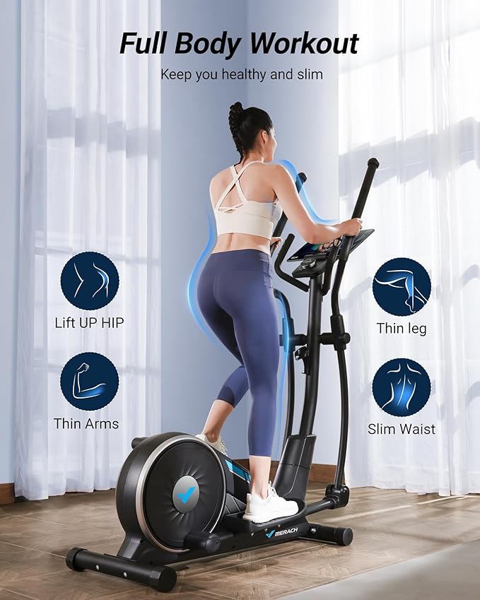 MERACH Elliptical Machine, Elliptical Exercise Machine for Home with Hyper-Quiet Magnetic Drive System, 16 Levels Adjustable Resistance, MERACH App, 350 LBS Weight Capacity