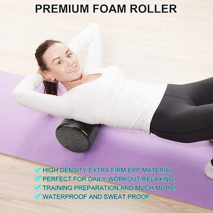 Foam Roller Set - High Density Back Roller, Muscle Roller Stick,2 Foot Fasciitis Ball, Stretching Strap, Massage Ball for Whole Body Physical Therapy & Exercise, Yoga, Back Pain, Leg, Deep Tissue