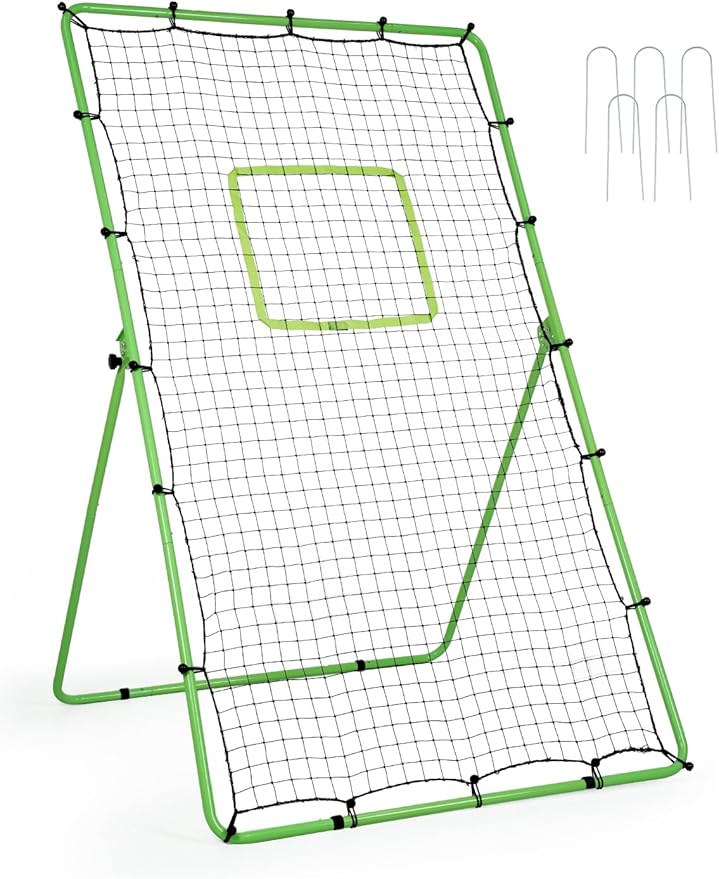 Volleyball Rebounder Net 4x7ft Volleyball Training Equipment Bounce Back Net with 5 Rebound Angles Neon Target and Bungee Cords for Multi Sports Rebounder Training Volleyball Practice Net