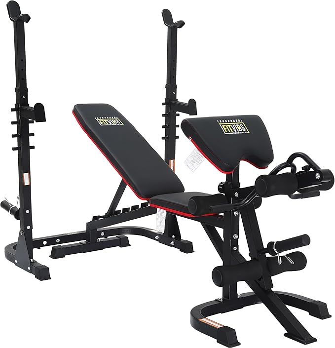 Signature Fitness Multifunctional Workout Station Adjustable Workout Bench with Squat Rack, Leg Extension, Preacher Curl, and Weight Storage, 800-Pound Capacity