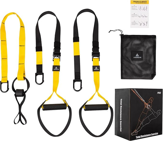 Home Resistance Training Kit, Resistance Trainer Fitness Straps for Full-Body Workout, Bodyweight Resistance Bands with Handles, Door Anchor, Workout Guide for Home Gym (Resistance) (Black, Yellow)