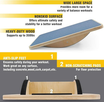 Yes4All Professional Rocker Balance Board for Physical Therapy | 17.5” Wooden Rocker Board for Balance & Rehabilitation Exercises