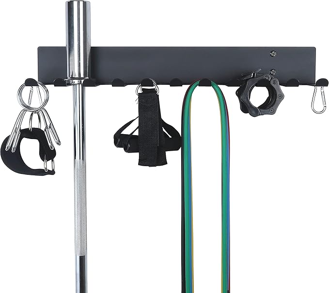 Gym Storage Rack Resistance Band Rack Wall Mount Barbell Rack Heavy Duty Home Gym Storage Rack for Gym Equipment, Exercise Bands, Lifting Belts and Jump Ropes, Gym Accessories