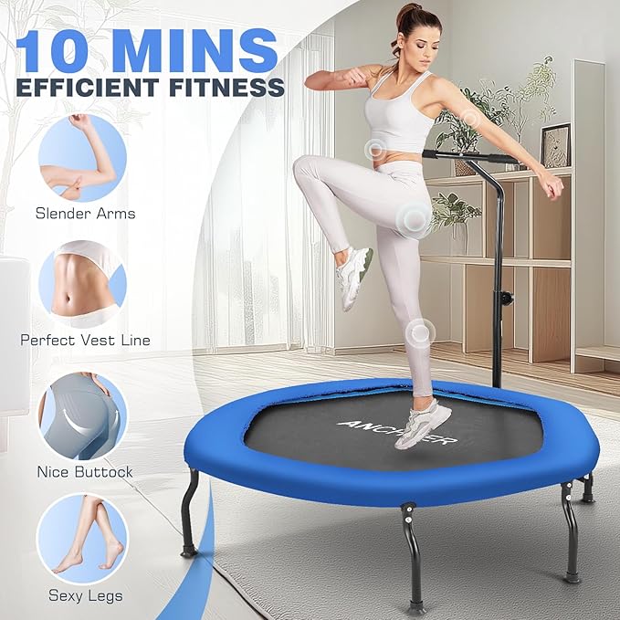 ANCHEER 50" Rebounder Trampoline for Adults- 2025 Foldable Mini Trampoline with Bar- Exercise Trampoline for Adults, Max Load 450lbs/550lbs, for Indoor/Garden Workout