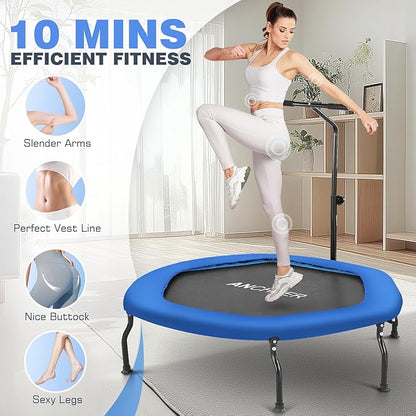 ANCHEER 50" Rebounder Trampoline for Adults- 2025 Foldable Mini Trampoline with Bar- Exercise Trampoline for Adults, Max Load 450lbs/550lbs, for Indoor/Garden Workout