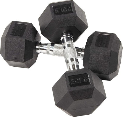 Signature Fitness Rubber Encased Hex Dumbbell, Set Including 10, 15, 20LB Pairs