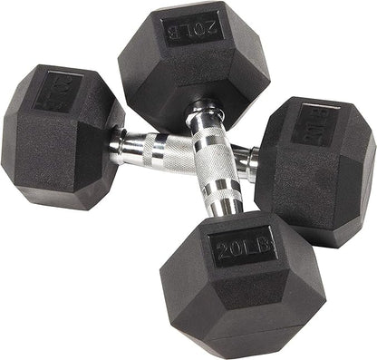 Signature Fitness Rubber Encased Hex Dumbbell 10, 15, 15, 20LB 20LB Pairs