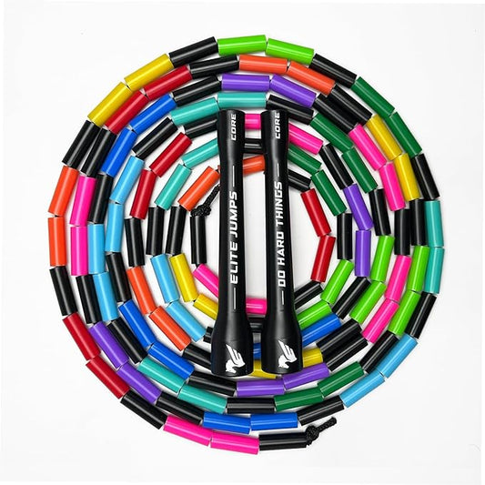 Elite Jumps Beaded Jump Rope | Adjustable Jump Ropes for Fitness w/Unbreakable Handles and Shatterproof Beads | Crossover Jump Rope, Perfect Addition to Your Exercise Equipment | Segmented Jump Rope