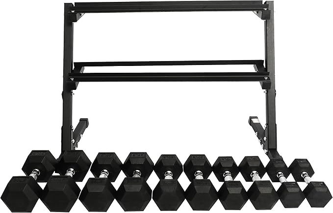 Signature Fitness Premium Rubber Coated Hex Dumbbell Weight Set, Multiple Packages