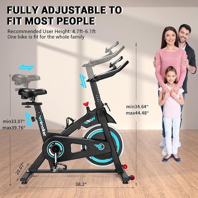 Exercise Bike, WENOKER Indoor Cycling Bike/Brake Pad Stationary Bike for Home, Indoor Bike with Silent Belt Drive, Heavy Flywheel, Comfortable Seat Cushion and Upgraded LCD Monitor