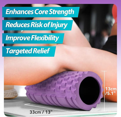 Foam Roller for Muscle Massager, Patented 13" High Density Exercise Roller for Muscle and Myofascial Trigger Point Release, Yoga, Back Roller for Fitness, Yoga (Purple)