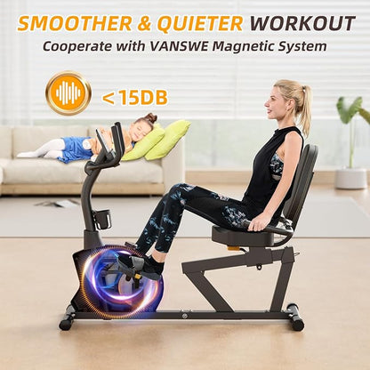 VANSWE Recumbent Exercise Bike for Adults Seniors - Recumbent Bikes for Home with Magnetic Resistance, Bluetooth and App Connectivity, Pulse Sensor