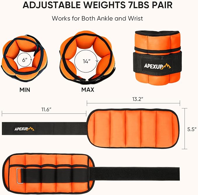 APEXUP 7 lbs/Pair Adjustable Ankle Weights for Women and Men, Modularized Leg Weight Straps for Yoga, Walking, Running, Aerobics, Gym