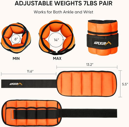 APEXUP 7 lbs/Pair Adjustable Ankle Weights for Women and Men, Modularized Leg Weight Straps for Yoga, Walking, Running, Aerobics, Gym