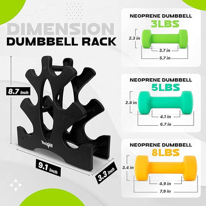 Yes4All Neoprene Coated Dumbbell Hand Weight Sets - Multiple Weight Options with Rack, Anti-roll, Anti-Slip, Hexagon Shape