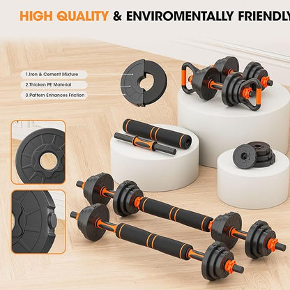 Adjustable Dumbbell Set 20LBS/50LBS/70LBS Free Weights Dumbbells,4 in1 Weight Set,Dumbbell, Barbell, Kettlebell, Push-up, Home Gym Fitness Workout Equipment for Men Women