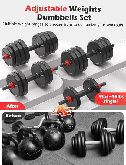 Adjustable Dumbbells Set 55/70/90lbs Free 3 in 1 Dumbbells