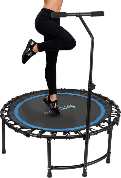 SereneLife 40"/48" Foldable Mini Trampoline - Compact Fitness Trampoline for Kids Adults, Exercise Bungee Rebounder with Adjustable Foam Handle, Indoor/Garden Workout Equipment, Max Load 264 lbs