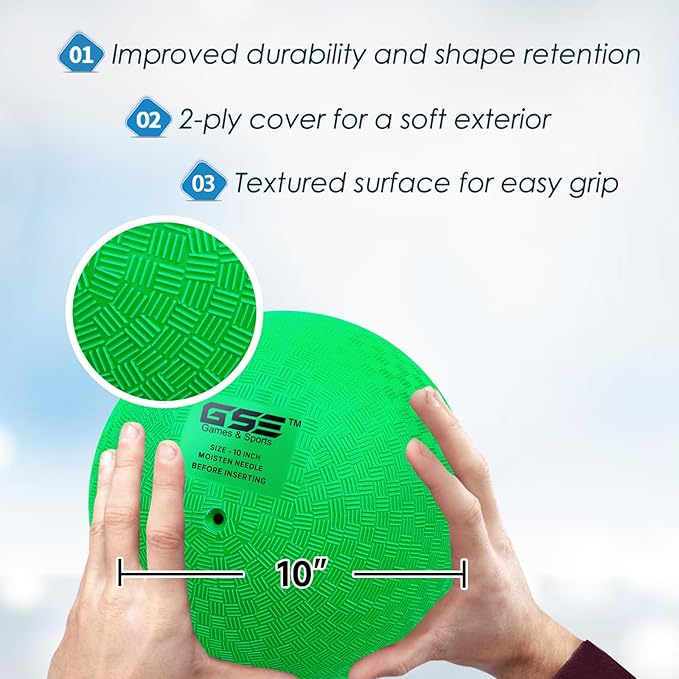 GSE Games & Sports Expert Inflatable Playground Balls, Kickball, Bouncy Dodge Ball, Handball. Great for 4 Square Ball Games, Gym, Yoga Exercises for Kids and Adults (7/8.5/10in, Several Colors Choice)