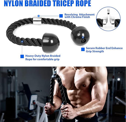 POWER GUIDANCE Triceps Pull Down Attachment, Cable Machine Accessories for Home Gym, LAT Pull Down Attachment Weight Fitness