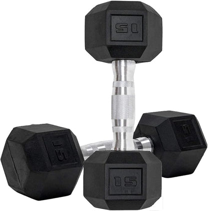 Dumbbells Set of 2 Hex Rubber Encased Dumbbells (15 lb,