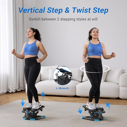 MERACH Dual-Action Mini Stepper for Exercise, Hydraulic Stepper with Large Range, Up-Down and Twisting Motion for Full-Body Workout, 330LBS Capacity Twist Stair Stepper with Resistance Bands for Home