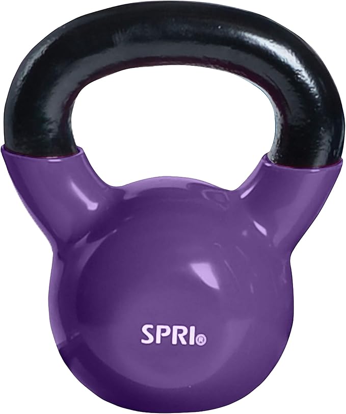 SPRI Kettlebell Weights Deluxe Cast Iron Vinyl Coated Comfort Grip Wide Handle Color Coded Kettlebell Weight Set