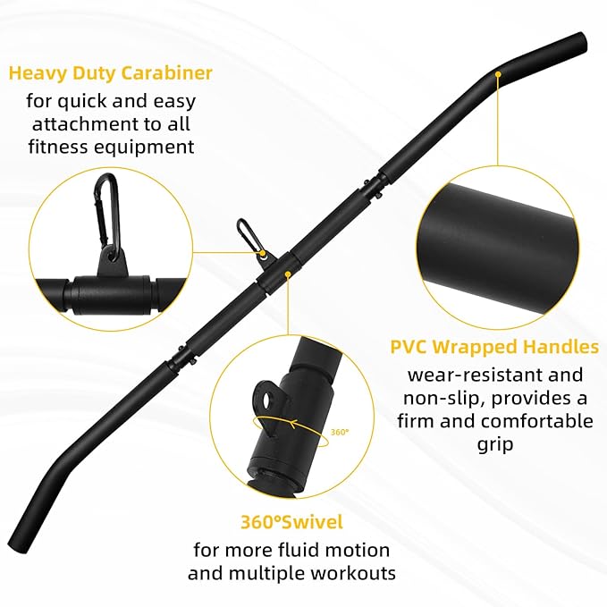 46" Lat Pulldown Bar Attachments For Cable Machine,2 in 1 Wide Grip Rotating Bar For Homr Gym Pulley System,Tricep Press Down Straight Bar With Foam Handle