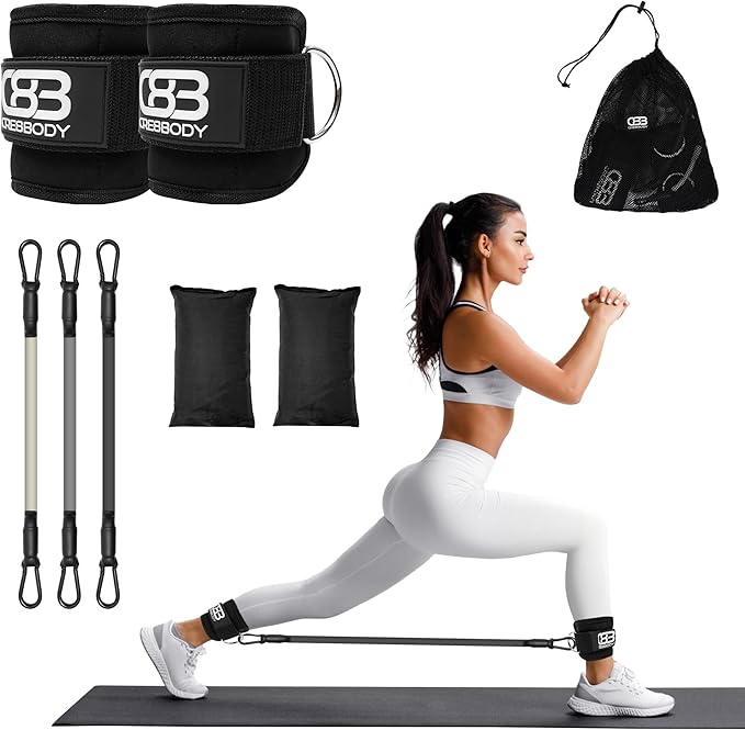 3 Levels Ankle Resistance Bands with Cuffs - Booty, Glutes Workout Equipment with 2x Weight Bags - Ankle Bands for Working Out, Butt Workout Equipment for Women, At Home Gym Equipment for Leg Exercise