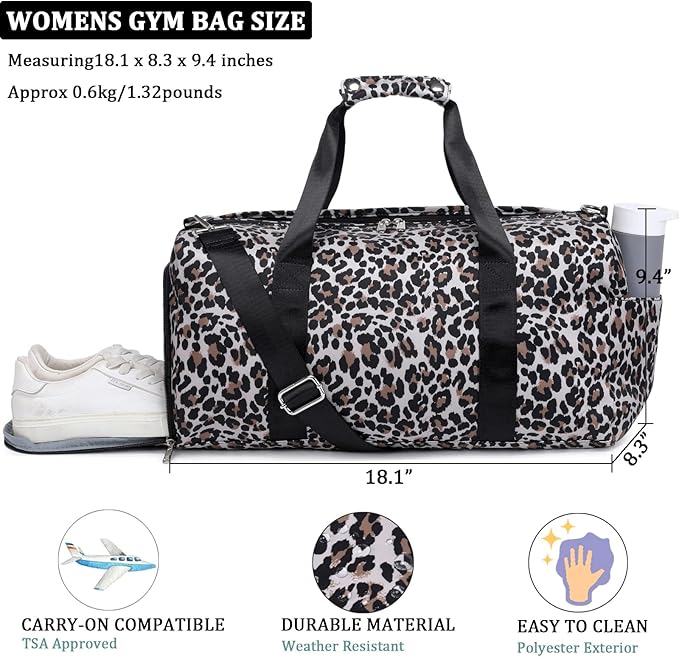 JIANYA Gym Bag Women Duffel Bags, Womens Sport Duffle Bags with Shoe Compartment and Wet Pocket, Carry On Size for Overnight Weekender Travel