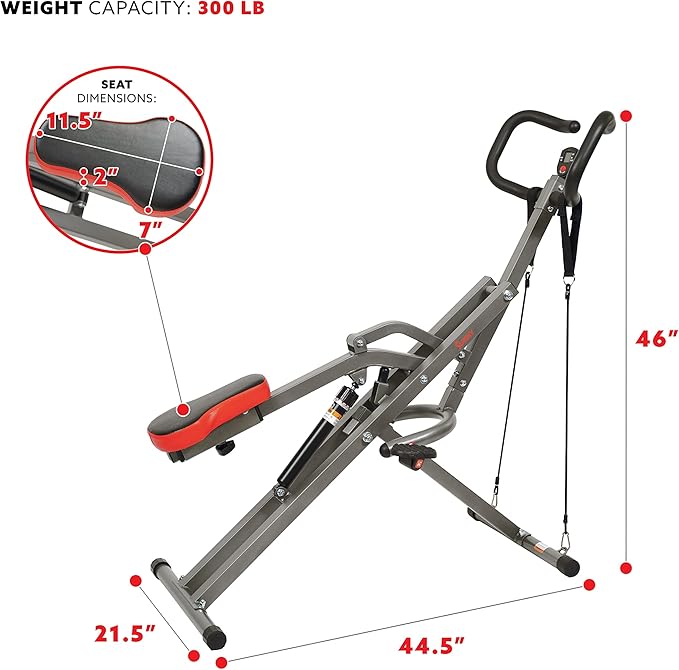 Sunny Health & Fitness Row-N-Ride PRO Squat Assist Trainer, 300 LB. Capacity, 12 Levels Resistance Rower, Easy Setup & Foldable, Exercise Equipment, Rower, Glute & Leg Trainer Machine - SF-A020052