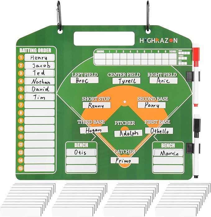 Magnetic Baseball Coach Clipboard, Dry Erase Coach Lineup Board, Premium Tactical Baseball Coaching Board with 40 Lineup Cards and Marker, Dugout Display Softball Coaching Accessories