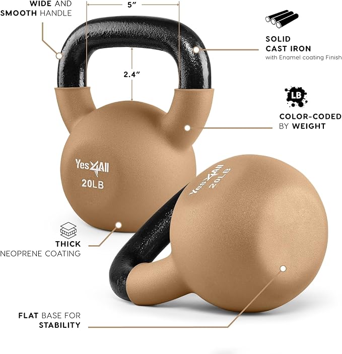 Yes4All Neoprene Coated/Adjustable Kettlebell & Kettlebell Sets - Hand Weights for Home Gym & Dumbbell Weight Set training