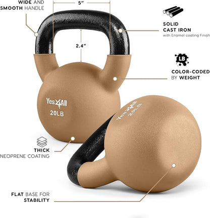 Yes4All Neoprene Coated/Adjustable Kettlebell & Kettlebell Sets - Hand Weights for Home Gym & Dumbbell Weight Set training