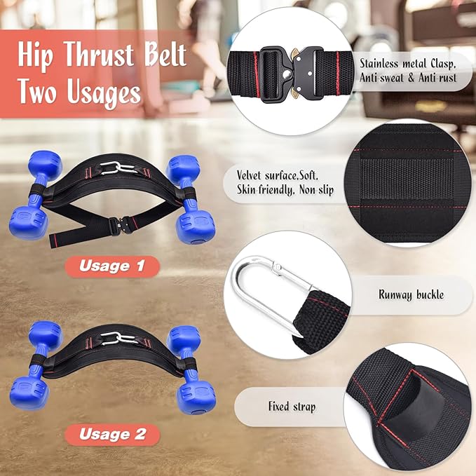 Hip Thrust Belt, Easy to Use with Dumbbells, Heavy, Kettlebells, Booty Belt for Hip Thrust, Slip-Resistant Padding for the Gym and Home Workouts