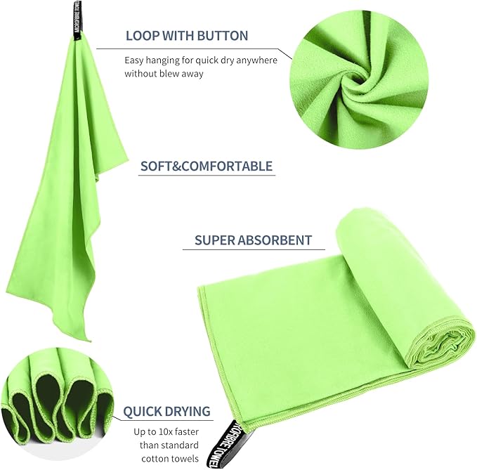 Microfiber Travel Towel, Soft Lightweight Quick Dry Towel, Super Absorbent Compact Travel & Sports & Beach Towels for Camping, Backpack, Gym, Swimming, Yoga, Hiking (XL:30"×60" -Green)