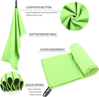 Microfiber Travel Towel, Soft Lightweight Quick Dry Towel, Super Absorbent Compact Travel & Sports & Beach Towels for Camping, Backpack, Gym, Swimming, Yoga, Hiking (XL:30"×60" -Green)