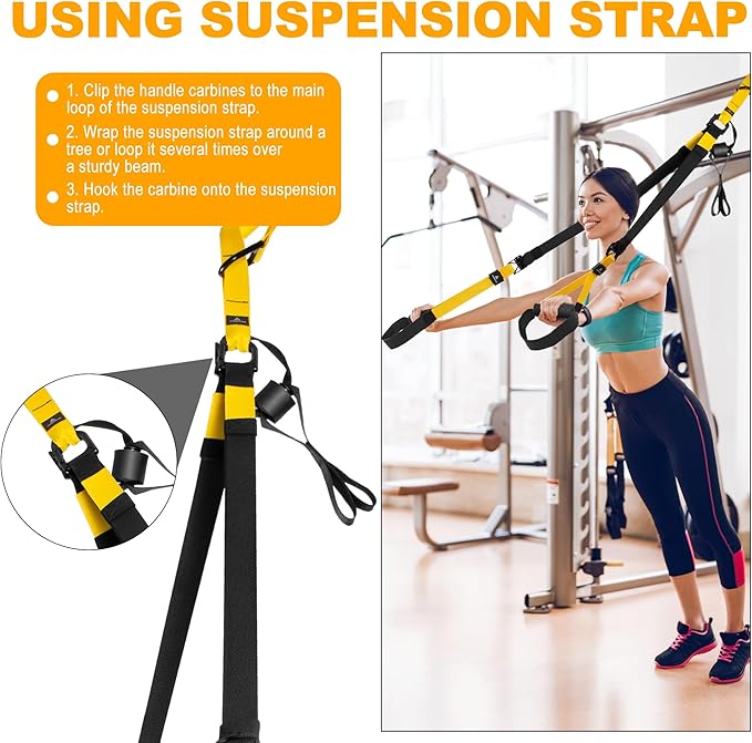 Home Resistance Training Kit, Resistance Trainer Fitness Straps for Full-Body Workout, Bodyweight Resistance Bands with Handles, Door Anchor, Workout Guide for Home Gym (Resistance) (Black, Yellow)