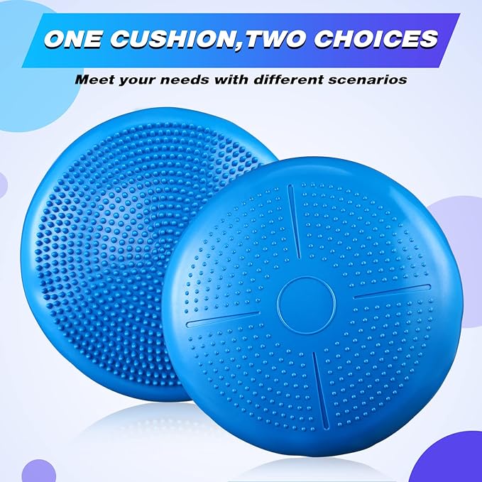 Leitee 10 Pcs Inflated Wobble Cushion Balance Disc Wiggle Seat with Needle Pump Sensory Balance Cushion for Exercise Fitness Yoga Strengthen Core Stability Physical Therapy Home School