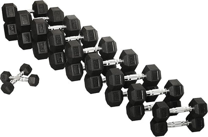 Signature Fitness Premium Rubber Coated Hex Dumbbell Weight Set