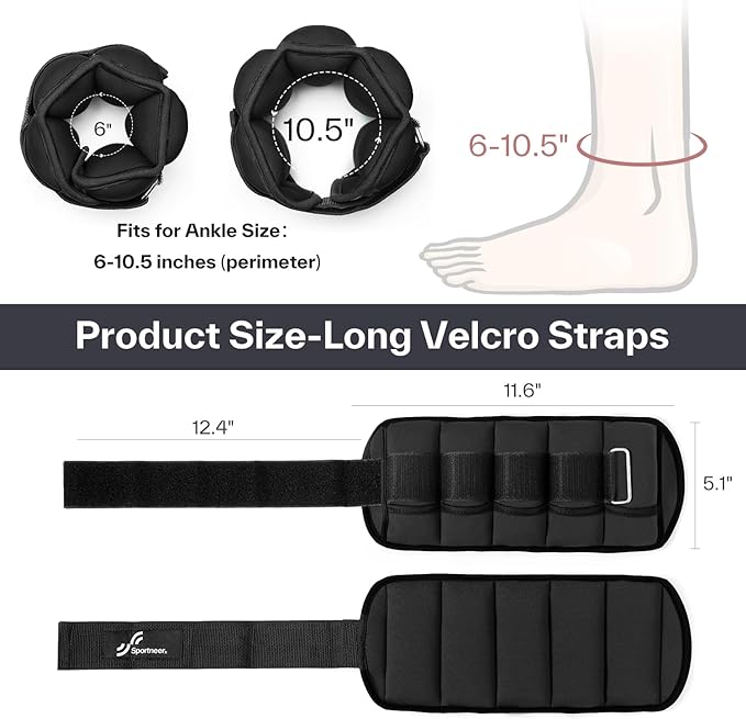 Sportneer Adjustable Ankle Wrist Weights for Men Women Kids, Adjustable Leg & Cuff Weight Straps for Fitness, Walking, Running, Aerobics, Yoga, Gym | 2 lbs for Each Ankle, 1 Pair Total Weight 4 lbs