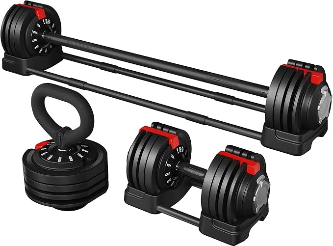 Yaheetech Adjustable Dumbbell Set Free Weight Dumbbells 40lbs/52.5lbs/90lbs Fast Adjust Dumbbells Dumbbell Weight Set, with Tray for Men/Women Strength Training Equipment