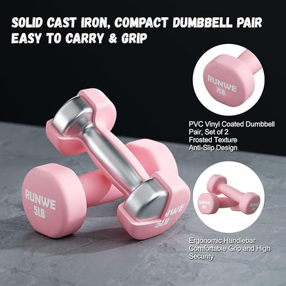 RUNWE Dumbbells Set of 2 - Cast Iron Dumbbell Pairs Options for 1 3 5 7 OR 10 LB Each, Hand Weights Sets Exercise & Fitness Dumbbell Free Weights for Child, Women, Men (Sold in One Pair Not All Sets)