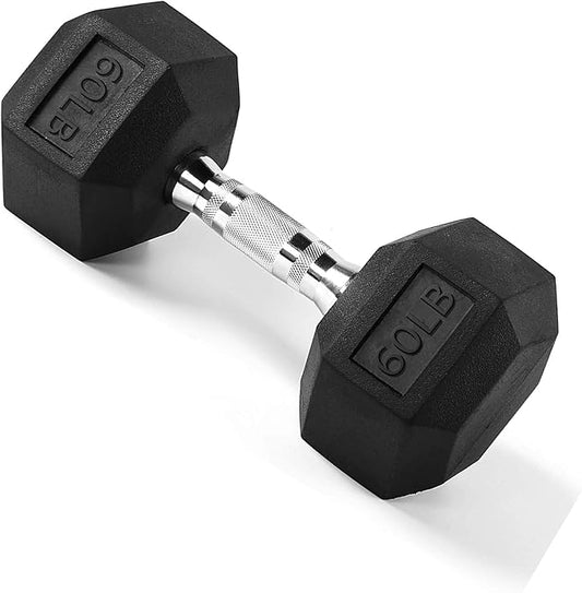 THUNDERBAY Rubber Coated Cast Iron Hex Dumbbell Weights(in Pairs or Singles)