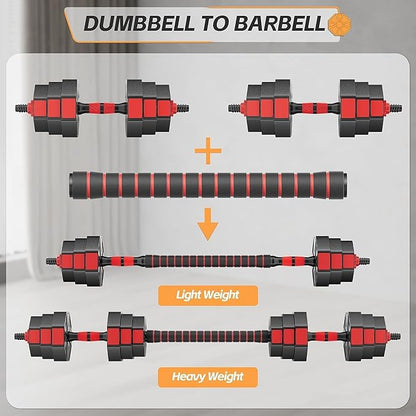 Adjustable Dumbbells Set,20lbs/30lbs/50lbs Weight Plate with Connector Used as Barbell, Fitness Strength Exercises for Home Gym, Red