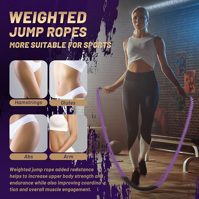 Weighted Jump Rope Workout Equipment for Women Adult Jumprope for Strength Training Weight Loss Shape Body Total Body Workout Skipping Rope Home Gym Jumping Rope